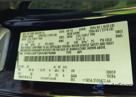 2017 Ford Escape S from USA, damaged, VIN 1FMCU0F72HUB75288